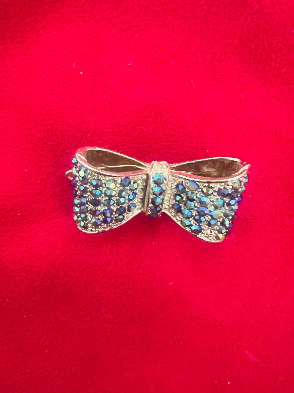 Silver-Tone Bow Barrett  with Blue Crystal Accents